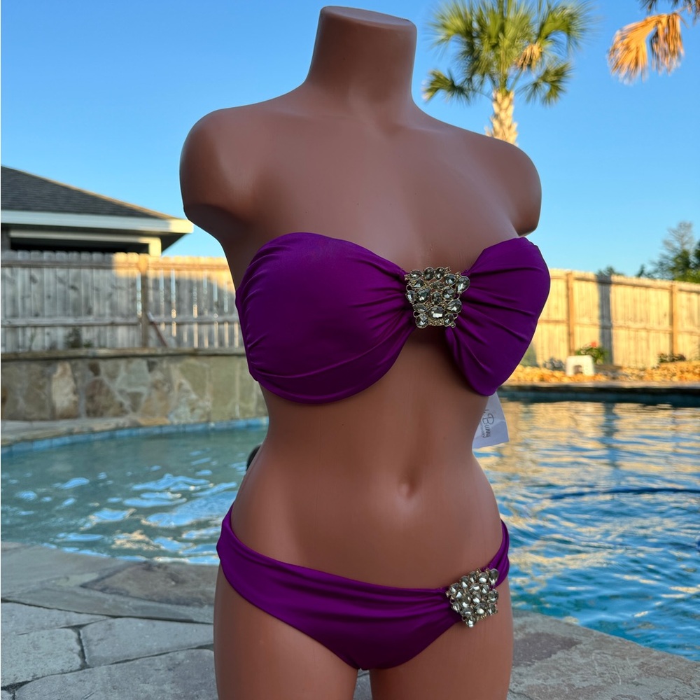 Beach Bunny TIGERS EYE Padded Bandeau Top Sz XL & Skimpy Bikini Bottom Sz S